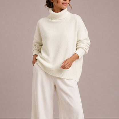 Emma pull femme col roulé en maille oversize blanc