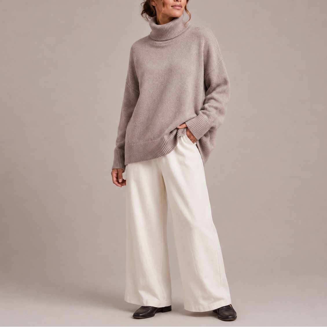 Emma pull femme col roulé en maille oversize gris clair