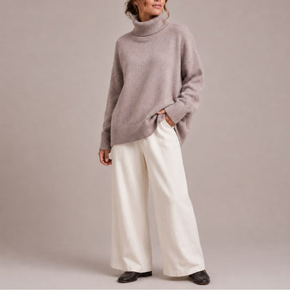 Emma pull femme col roulé en maille oversize gris clair