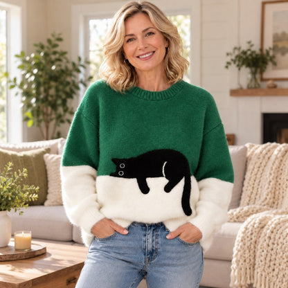 Pull femme imprimé chat, coupe décontractée relaxed fit 6