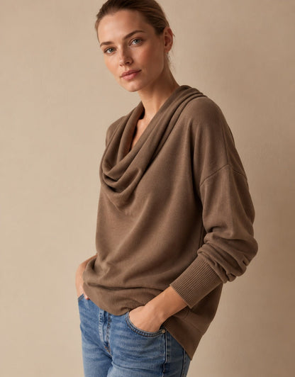 Pull en maille col bénitier femme, manches longues 1