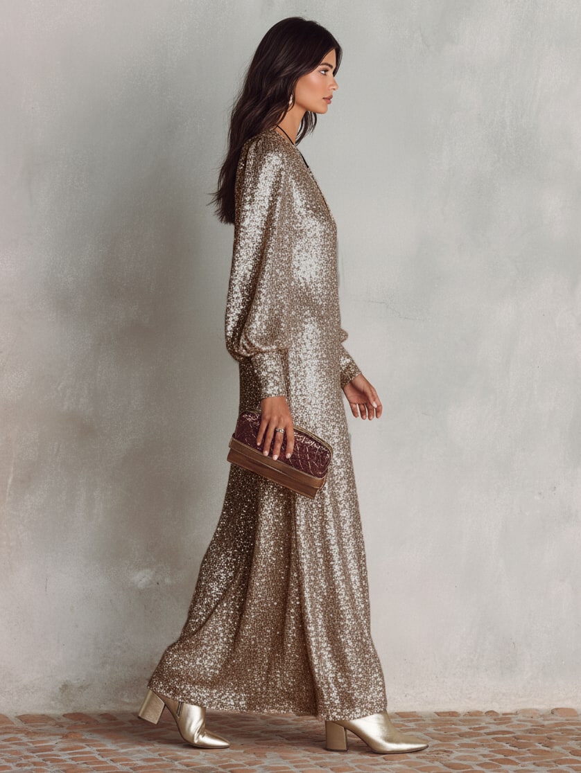 Robe de soirée longue scintillante femme, col en V 5