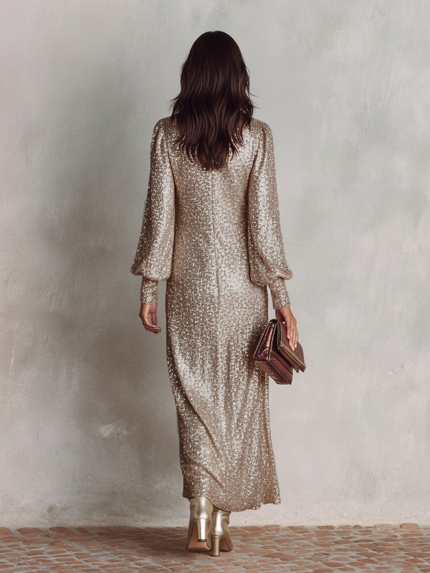 Robe de soirée longue scintillante femme, col en V 6