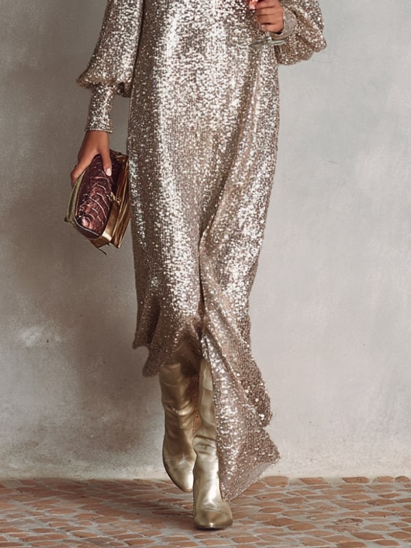 Robe de soirée longue scintillante femme, col en V 8