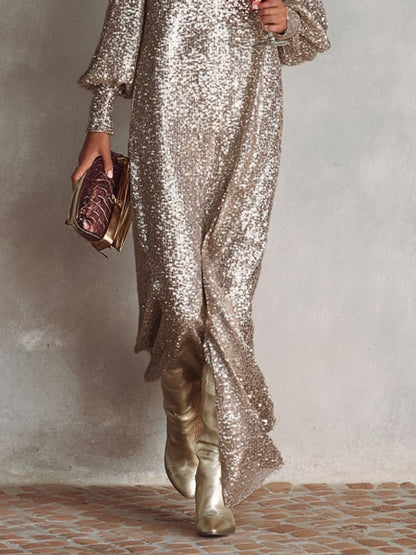 Robe de soirée longue scintillante femme, col en V 8