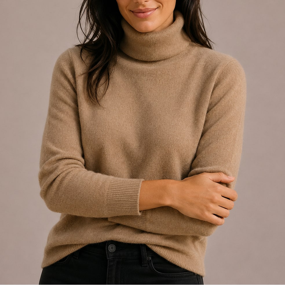 Zoé sous-pull femme col roulé en maille beige