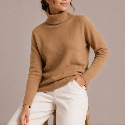 Zoé sous-pull femme col roulé en maille marron