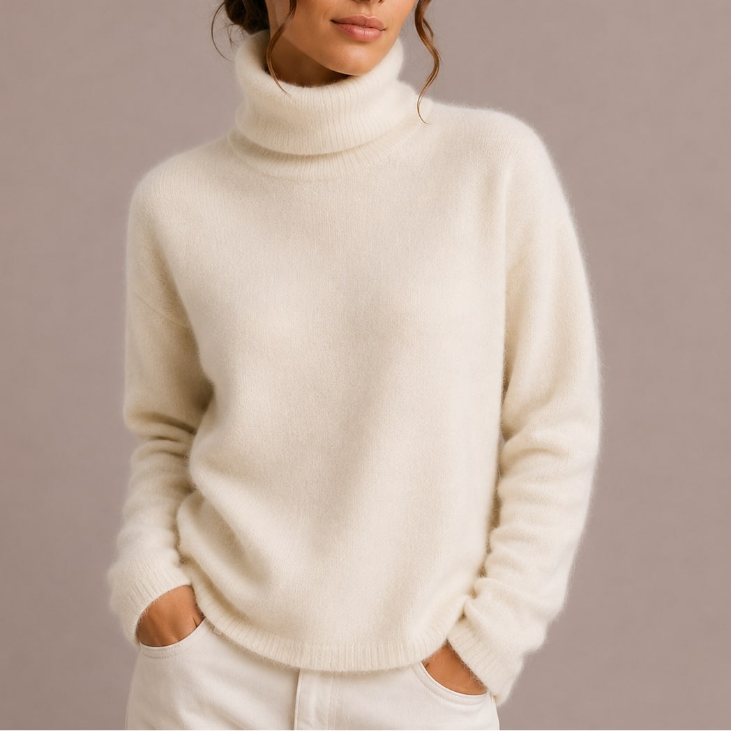 Zoé sous-pull femme col roulé en maille blanc