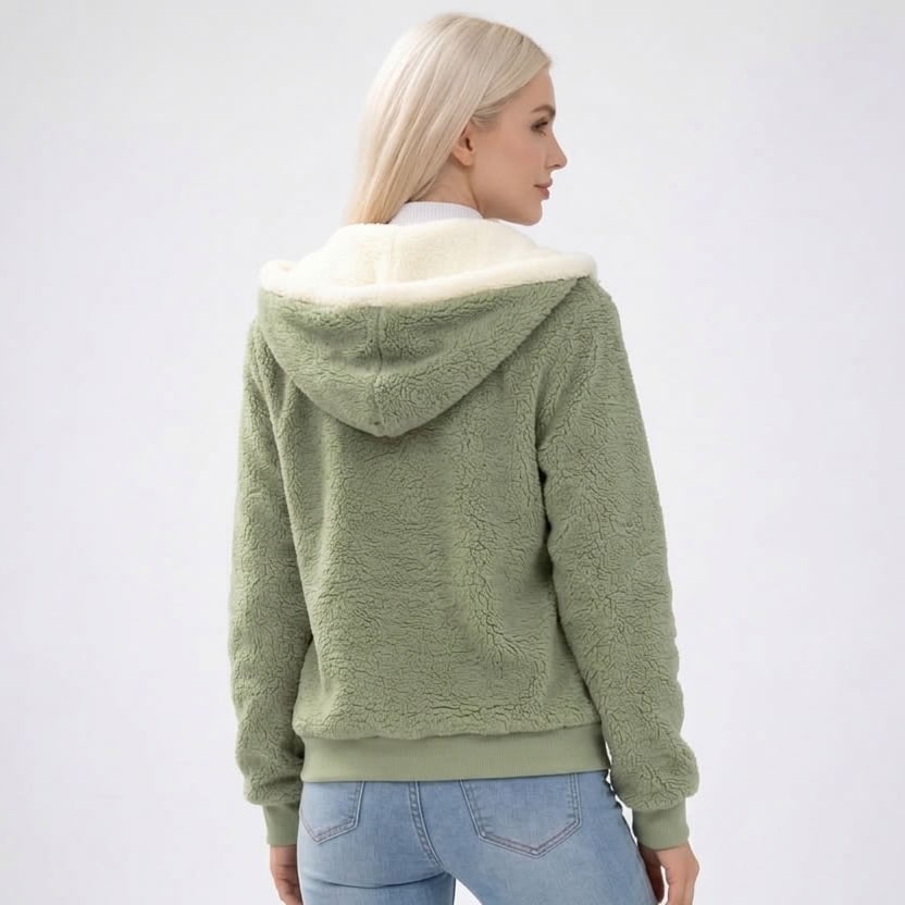 Sweat femme polaire teddy vu de dos avec capuche doublée