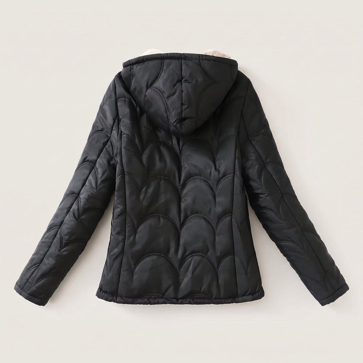 Veste à capuche doublée sherpa, coloris noir, vue de dos