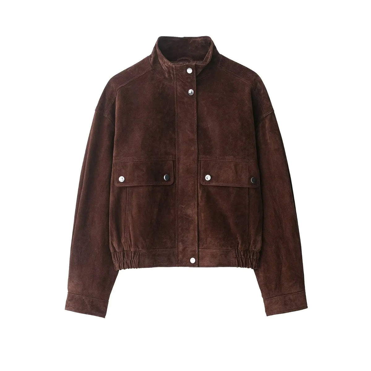 Veste courte femme effet daim portée avec un jean