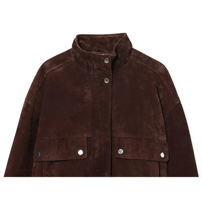 Grandes poches plaquées de la veste effet daim