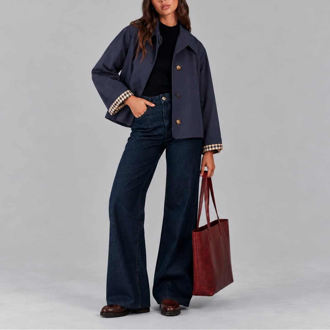 Anouk veste courte femme style trench bleu marine