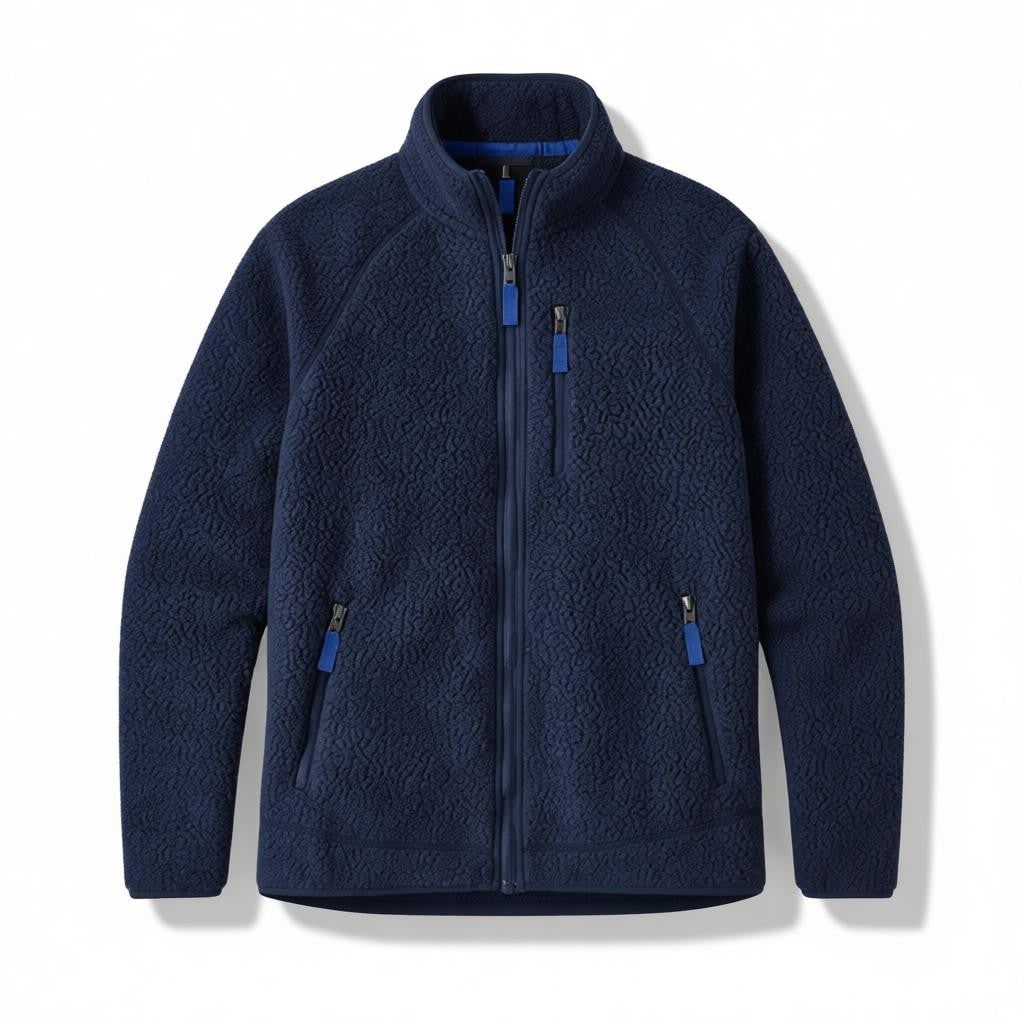 Veste homme polaire sherpa col montant zip frontal bleu marine