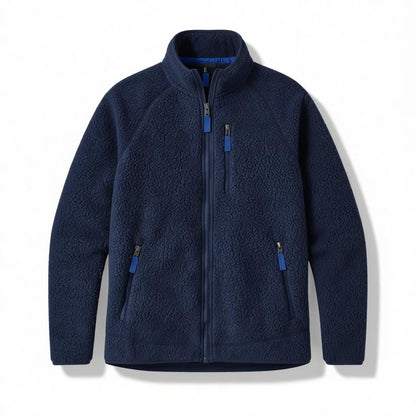 Veste homme polaire sherpa col montant zip frontal bleu marine