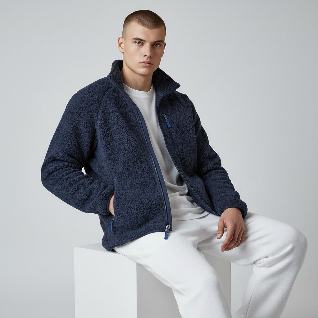Veste polaire sherpa bleu marine assis
