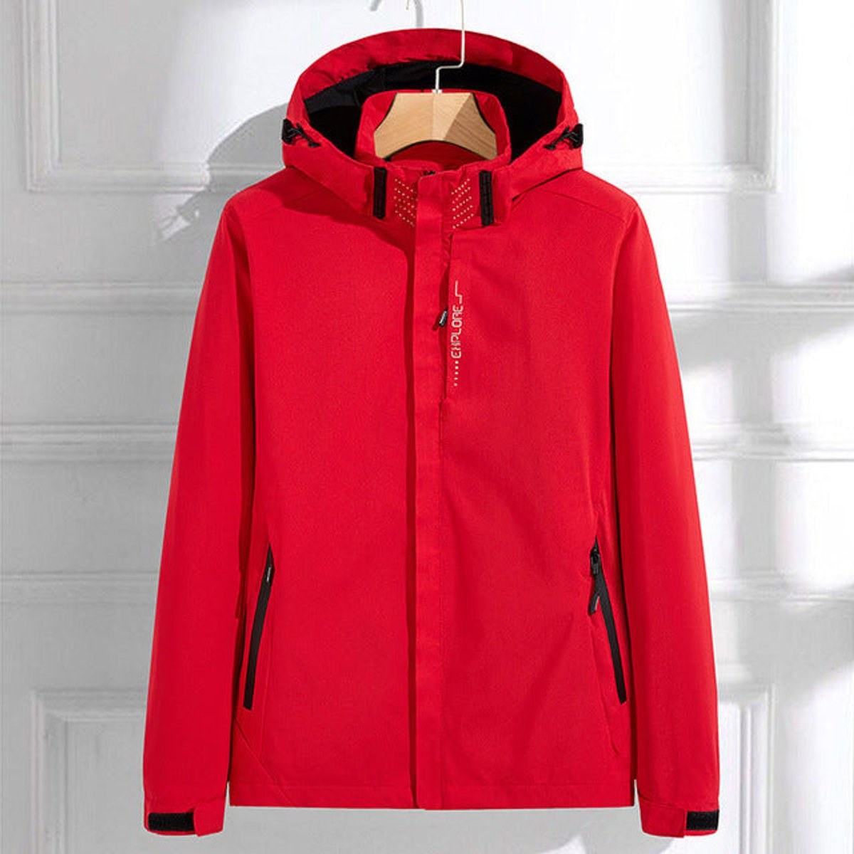 Veste imperméable à capuche amovible, coloris rouge