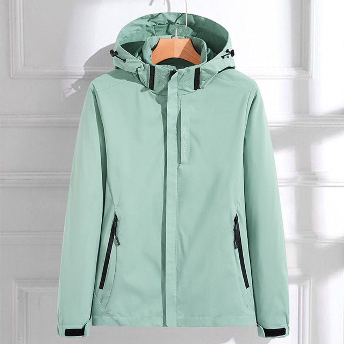Veste imperméable à capuche amovible, coloris vert menthe