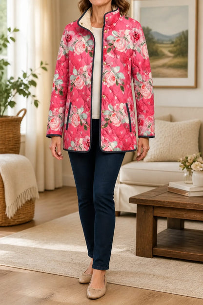 Veste matelassée femme rose à imprimé fleuri
