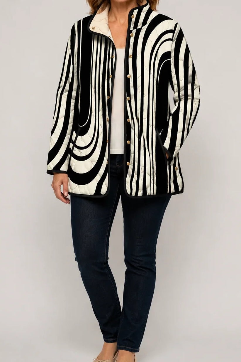 Veste matelassée femme noir et blanc à motif graphique