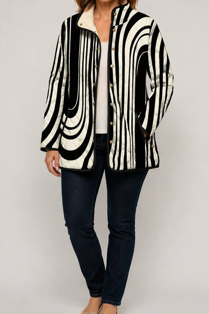 Veste matelassée femme noir et blanc à motif graphique