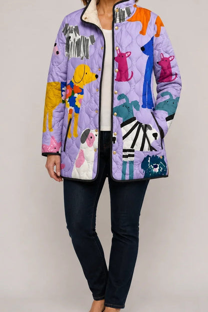 Veste matelassée femme lavande à motif animaux