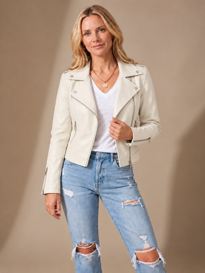 Veste de motard simili cuir femme, zip asymétrique 4